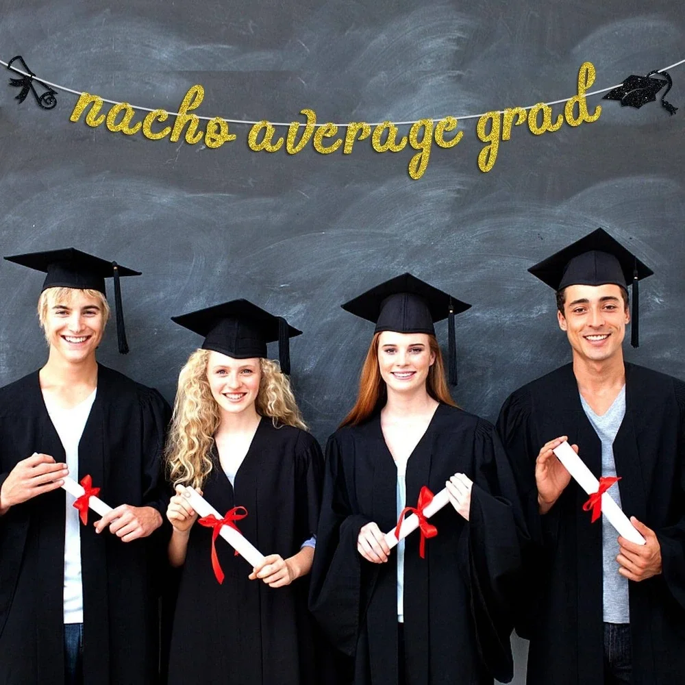 Nacho Average Grad Gold Glitter Graduation Banner 8.3ft Party Decoration Sign